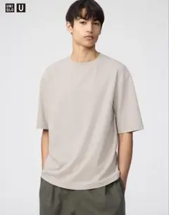 UNIQLO U エアリズムコットンオーバーサイズTシャツ/5分袖　メンズL