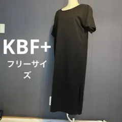 KBF+ シンプル ブラック 半袖 ロングワンピース カットソー フリーサイズ