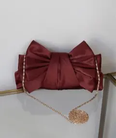 美品　GIRL ビッグリボン サテン クラッチパーティーバッグ