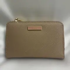 美品 ピンク ベージュ 二つ折り財布 合成皮革 ミニ財布 ミニマリスト 小銭入れ