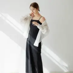 カップ付きワンピースrectangleキャミロングワンピース　スリット黒　Fのサムネイル