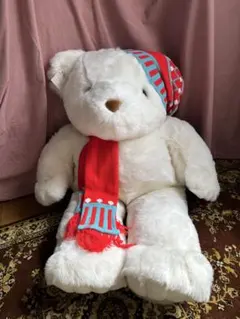 特大しろくま ぬいぐるみ マフラー ニット帽付き　全長約90㌢ 特大しろくま ぬいぐるみ マフラー ニット帽付き 全長約90㌢ - メルカリ