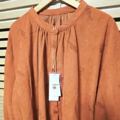 M.M.O 新品 M～L コーデュロイ 前開き 長袖 刺繍ブラウス オレンジ