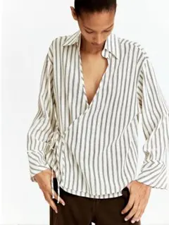 H&M DIVIDED ストライプ柄 ラップブラウス 長袖