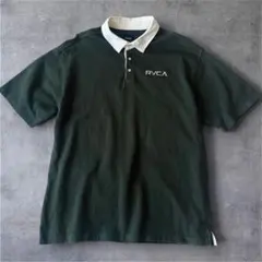 人気デザイン ルーカ RVCA 半袖 ラガーシャツ 刺繍ロゴ ダークグリーン Mのサムネイル