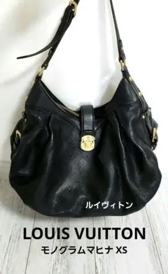 LOUIS VUITTON モノグラムマヒナ XS ショルダーバッグ レザー 黒