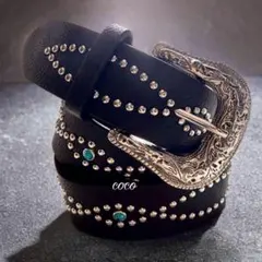 ウエスタンベルト　スタッズベルト　アメカジ　グランジ　y2k ターコイズ 黒