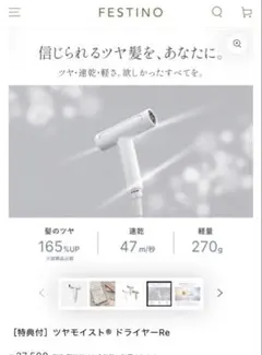 FESTINO ツヤモイストドライヤー 本体のみ ナノイオン 超軽量 中古25製