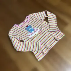 MINI-Kカラフルボーダーくまアップリケ長袖Tシャツ ロンT110のサムネイル