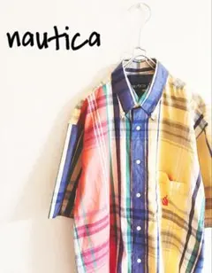 D220243 90's nautica マルチカラー チェック柄 半袖シャツ