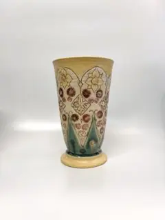 ボヘミアガラス 花瓶 フラワーベース グリーン 金彩 カットガラス