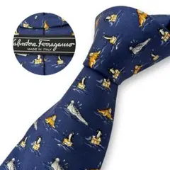 Salvatore Ferragamo ネクタイ ペンギン&アザラシ柄 ネイビー
