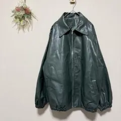 美品 DAZY【M-L】フェイクレザージャケット ブルゾン グリーン