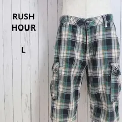 RUSH HOUR☆チェック柄　カーゴハーフパンツ　L　綿100％　カジュアルのサムネイル