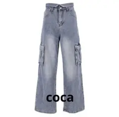 coca 美品　ウエスト折り返しカーゴワイドデニムパンツ