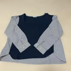 favori長袖シャツ ストライプ 切り替え ネイビー