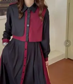 レイヤード風バイカラーロングワンピース