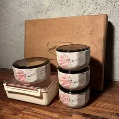 【未使用・元箱付き】陶器＆密閉保存容器セット 花柄デザイン 5点セット