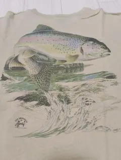 【希少】90s Woolrich 魚プリント Tシャツ M 米国製 ベージュのサムネイル