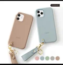 ストラップ付きスマホケース グレー