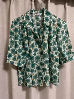 花柄シャツ 半袖 トップス レトロ 総柄 グリーン 夏 春 きれいめ レディース