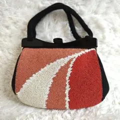 昭和レトロ 総ビーズバッグ ハンドバッグ 和装 ヴィンテージ オレンジ レッド