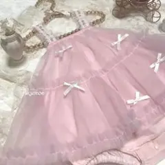 ベビードレス　チュールワンピース　結婚式　ピンク　りぼん　1歳誕生日　女の子80