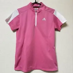 adidas スポーツウェア ハーフジップ 半袖ピンク レディース Mのサムネイル