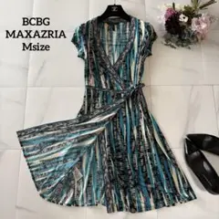 BCBG MAXAZRIA M ストライプ柄ラップワンピース 半袖 ひざ丈