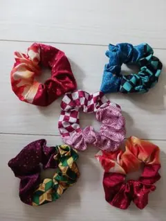 鬼滅の刃　和柄 シュシュ 5個セット ヘアアクセサリー