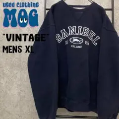 《US古着》ヴィンテージ スウェット ロゴ刺繍 ネイビー メンズXL