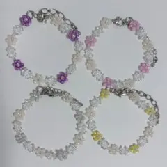 【4点セット】 ビーズブレスレット 大人可愛い 淡色 花