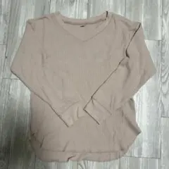 ラン様専用ユニクロ　ワッフルトップス　ピンクページュ　XS ワッフルクルーネック