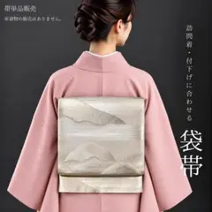 【I9-118】袋帯 単品 六通 シルバー 肌色 430cm 東京からの発送◎