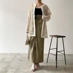 【新品未使用】コード刺繍メッシュチュニックカーディガン