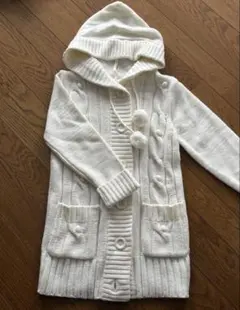 ホワイトフード付きニットカーディガン 140