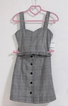 WEGO チェックフリルビスチェ チェックフロントボタンスカート セットアップ