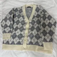 Heather 起毛アーガイルニットカーディガン