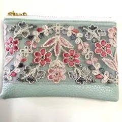 インド刺繍リボン ポーチ 小物入れ 花柄 ハンドメイド コスメポーチ