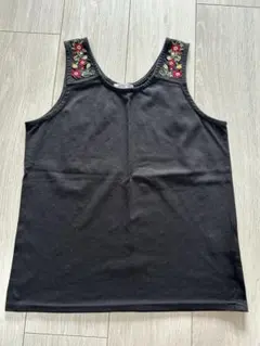 レディース タンクトップ 黒 花柄刺繍 Mサイズのサムネイル