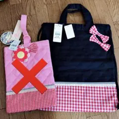 4. 体操服入れ 巾着 女の子 ピンク ネイビー リボン 花