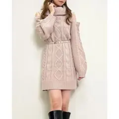 タグ付き新品♡INGNI(イング) 肩開きオフタートルケーブルニットワンピース