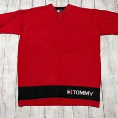トミーヒルフィガー ニット セーター シンプル Vネック レッド カジュアル