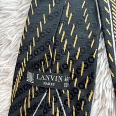 LANVIN 幾何学模様 ネクタイ 黒・金シルク太め 大剣先10.5センチ