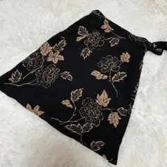 Talbots タルボット 花柄 シルク100% ラップスカート ブラック