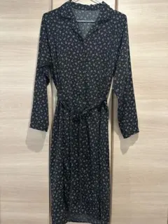 【LOWRYS FARM】花柄シャツワンピース／羽織りにも◎／ブラック M