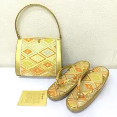 佐賀錦 シルク絹糸 ゴールド刺繍和装礼装用バッグと草履2点セット
