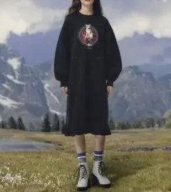 GU×UNDERCOVER　コラボ　黒 ワンピース　グラフィックワンピース　猫
