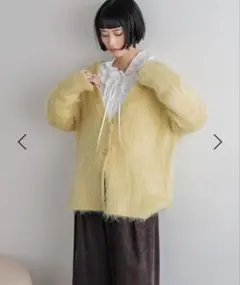 新品タグ付きLOWRYS FARM シャギーロングVカーディガンイエロー