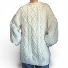 ケーブル　アラン　フィッシャーマン　ニット　セーター　アイルランド製　古着